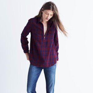 Madewell Flannel Zip-front Popover Mckinney Plaid Women's M Cotton Casual